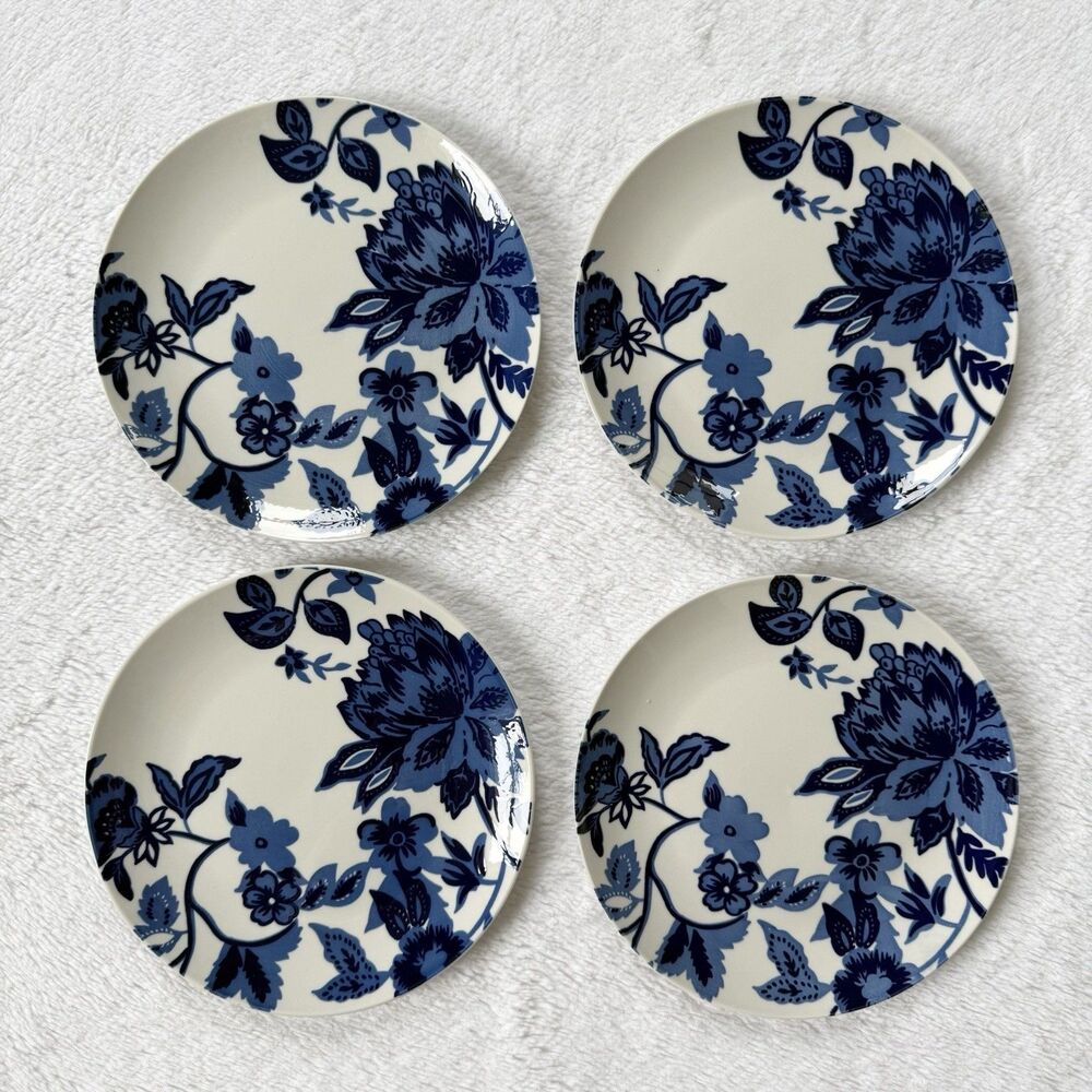 Royal Norfolk Blue and White Floral Dessert Salad 7.5in Plates Set of 4